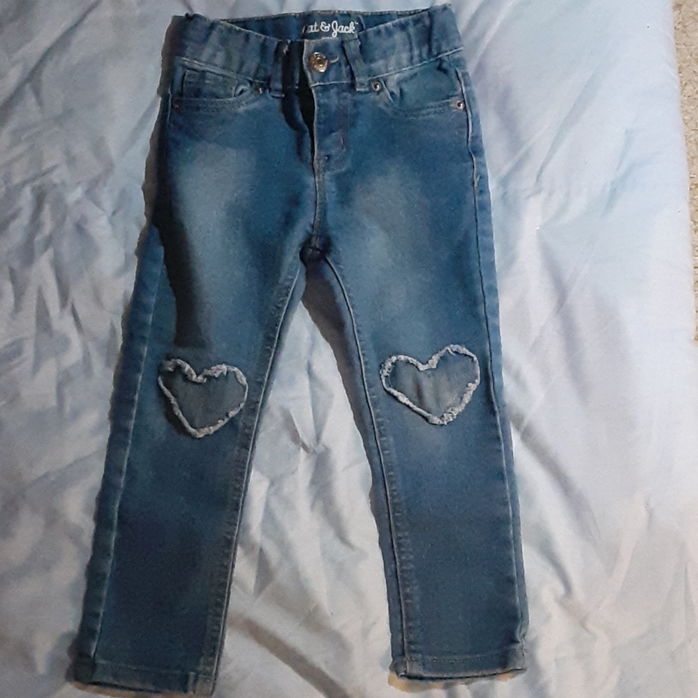 Blue jeans with hearts on the knees size 3T